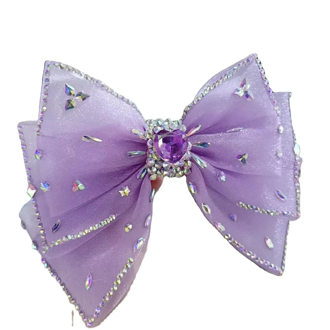 HXN-024 New French Style Bow Tie Ribbon Spring Clip Crystal High-end Summer Women's Headwear Hair Clip Ins Hair Accessory