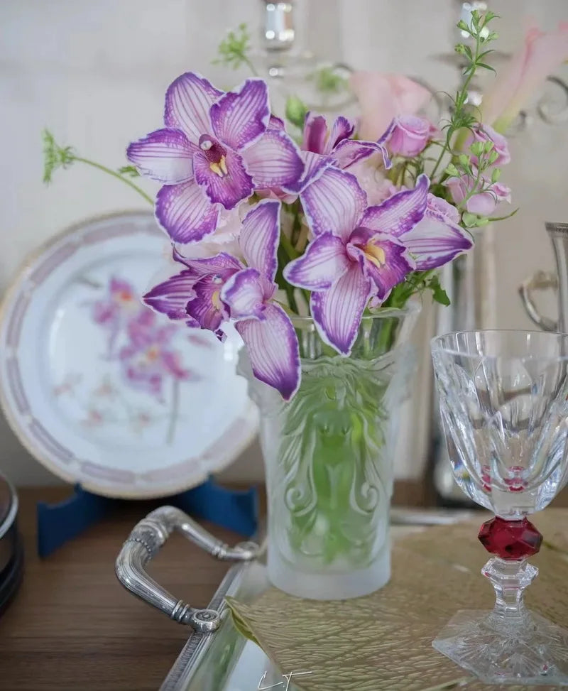 French Fantasia Crystal Glass Table Vase Premier Home Decor Flower Bottle for Desktop Display