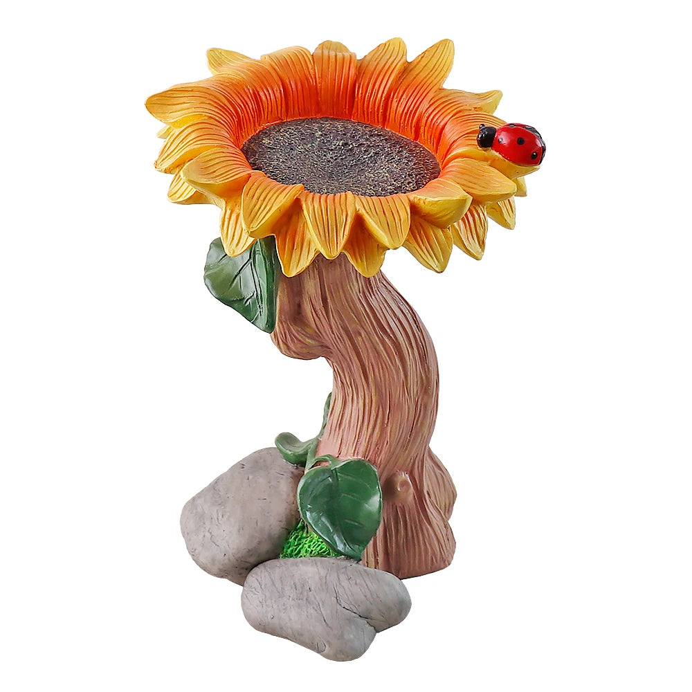 Sunflower Bird Feeder Resin Sculpture with Realistic Petals & Ladybug3D Flower Tray for Outdoor Garden DecorNature Themed Gift