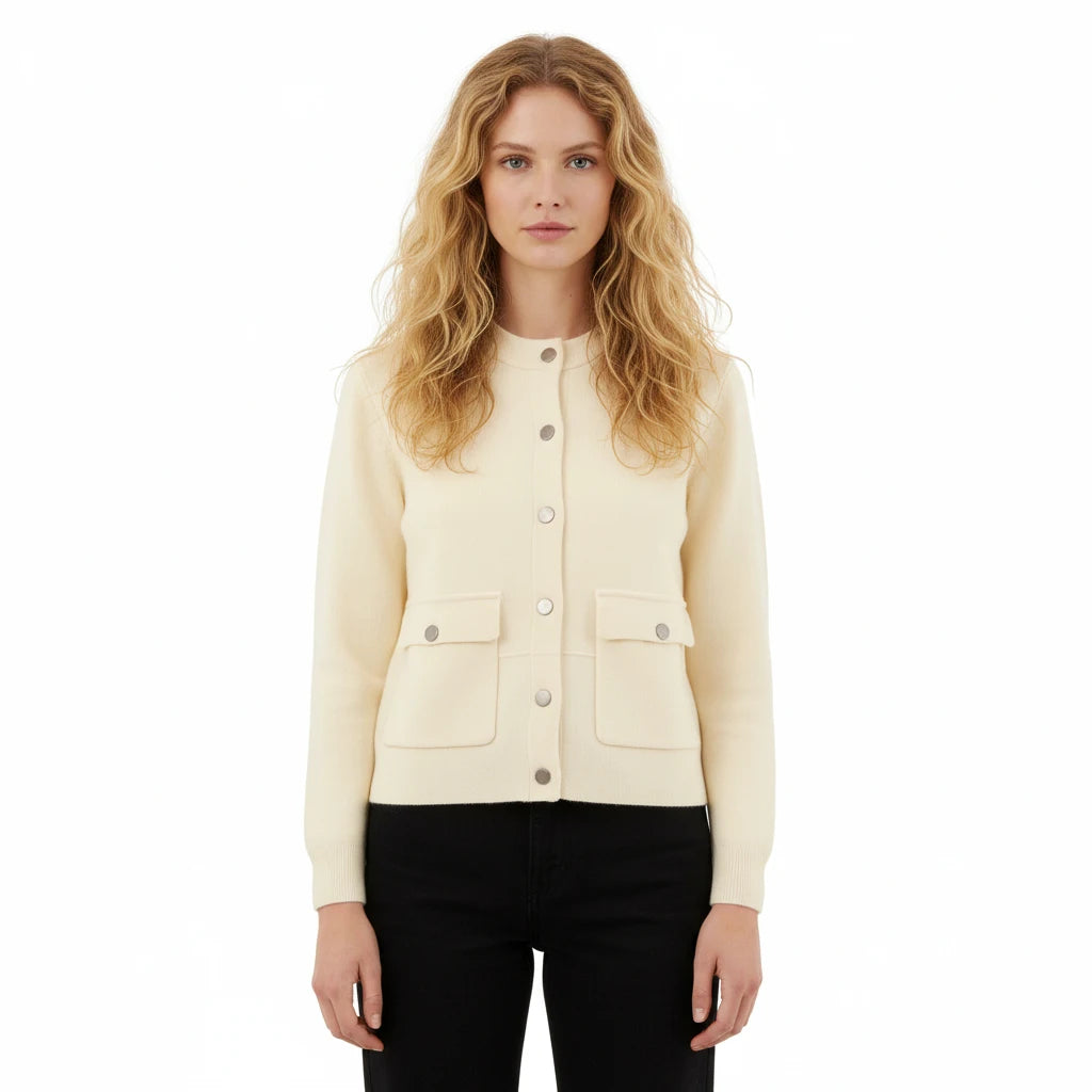 Wholesale Winter Women's Round Neck Thick Sweater Jacket With Pockets Women's Long Sleeved Casual Knit Sweater Cardigan