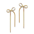 Long Chain Bow Dangle Drop Tassel Earrings Alloy Gold Plated Crystal Rhinestone Women Girls Statement Ribbon Fringe Fashion