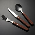 Food Grade Safe Metal Travel Restaurant Spoon Fork Knife Cutlery Sets Wooden Handle