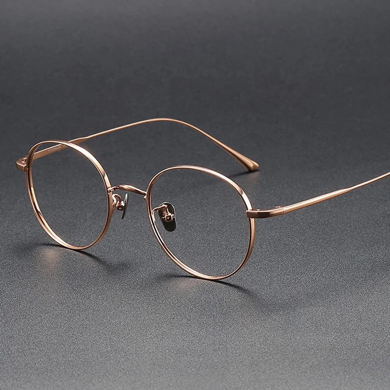 Round Titanium Eyeglasses with Rose Gold Finish Prescription Safety Spectacles Optical Frames for Eye Glasses Solid Pattern