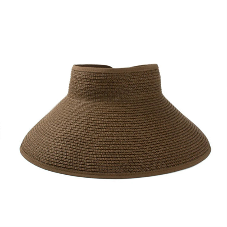 Unisex Wide Brim Roll-up Straw Sun Visor Hat Upf 50+ Empty Top Sunscreen Summer Beach Hat