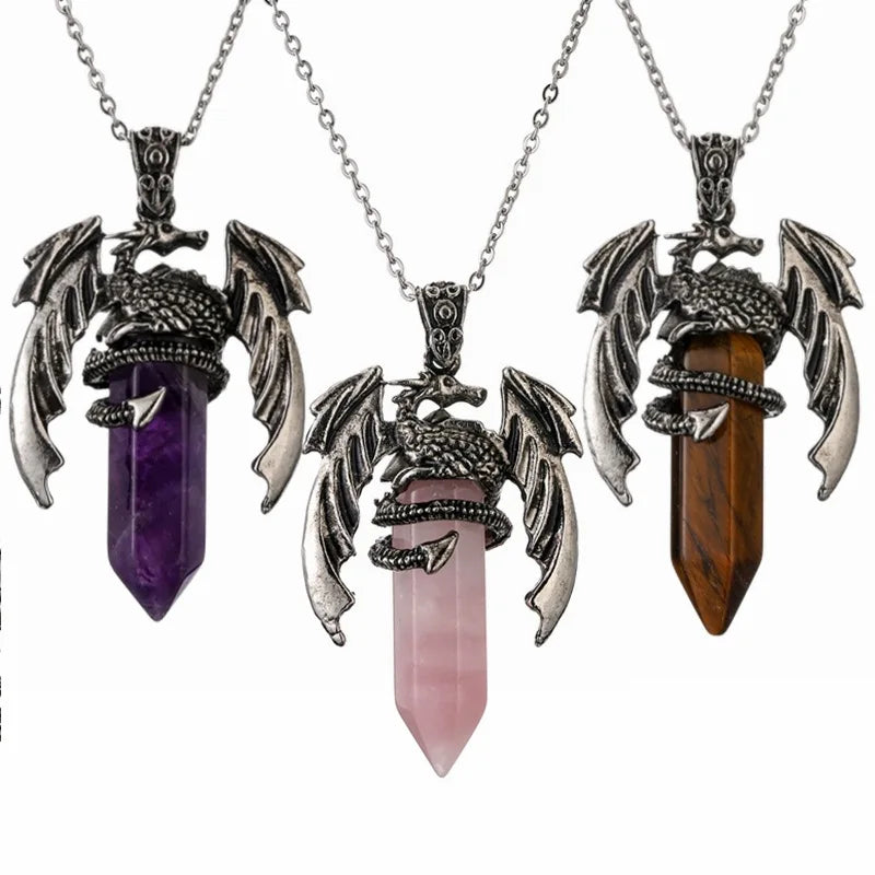 Fashion Gold Plated Gemstone Pendant Necklace Women Natural Stone Crystal Agate Pendant Necklace