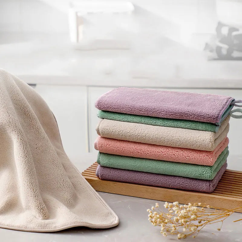 Microfiber Two-Color Thick Magic Cleaning Cloth 30*40cm Green Khaki Purple Pink for Kitchen Use