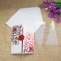 Custom Unique Red Foil Clear Acrylic Wedding Invitations With Light Grey Paper Jacket With Wax Seal and Envelope