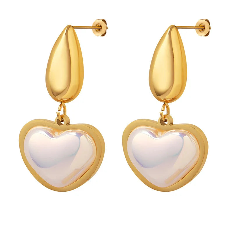 2023 Glamour Fashion 18k Gold Plated Tarnish Free 316l Stainless Steel Heart Charms Love Drop Earrings Jewelry for Women