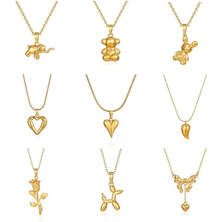 MC277 Wholesale Stainless Steel 18K Gold Plated Pendant Necklace Heart Flower Animal Geometric Shape Fashion Pendant Necklace
