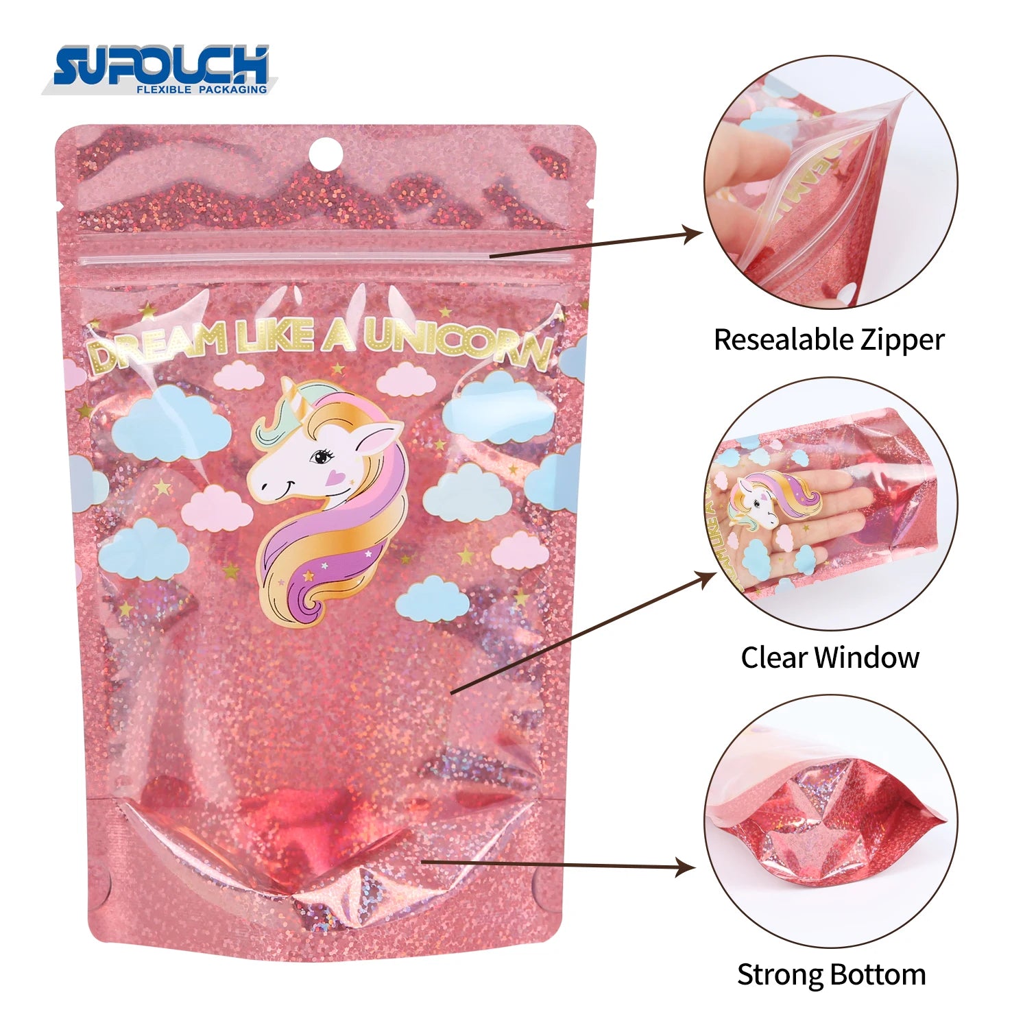 Custom Printed Logo Mylar Plastic Bags for Dried Fruit Refreshing Drinks Edible Candy Stand Pouches Zipper Odor Proof Features