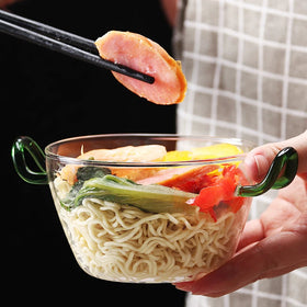 Wholesale Hot Sale OEM Clear Sea Food Fruit Bowl With Handle Glass Salad Bowl for Food Serving Glass Mixing Food Bowl