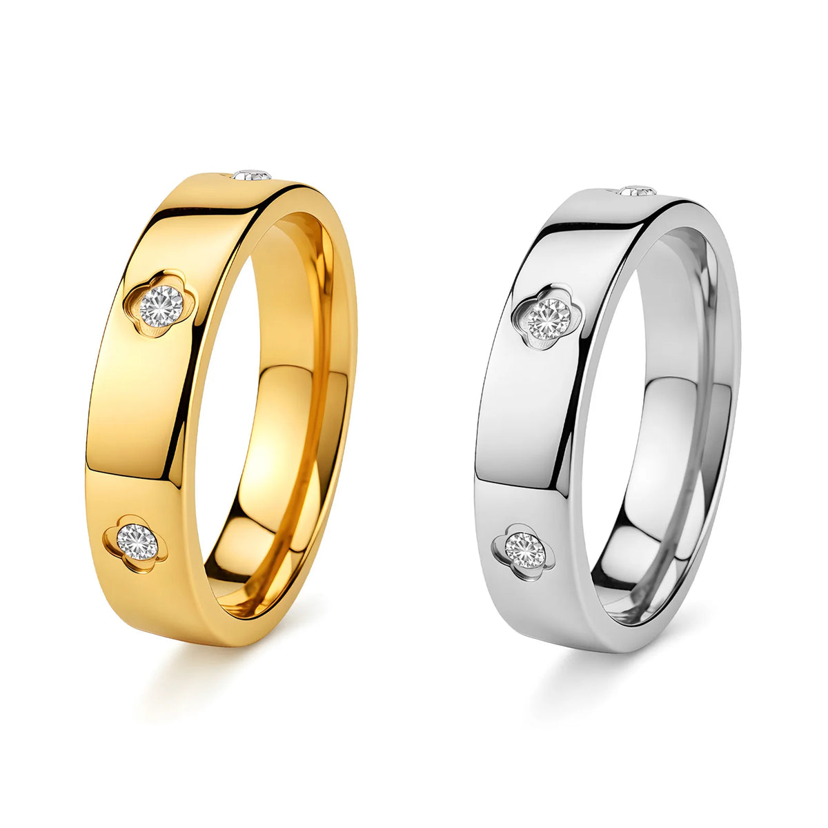 Stylish and Luxurious Floral Stainless Steel Ring 18K Gold Plated and Diamond-set Couple Engagement Ring MegaBDM