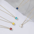 Minimalist Designer Stainless Steel Colorful Tiny Cubic Zircon Gemstone Pendant Necklace for Women Jewelry Gift B-487