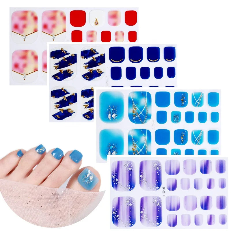 New Design Waterproof Full Cover Toe Nail Stickers Marbling Nail Stickers for Girls Acrylic Opp Bag Print LOGO French Alvilable