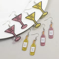 New Year Fashion Accessories Champagne Glasses Happy New Year Simple Geometric Glitter Acrylic Drop Earrings Party Jewelry