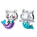 925 Sterling Silver Mermaid Tail Bear Cat Enamel Charm Bead Pendant Fit Bracelet Necklace for Women DIY Jewelry SCC2132
