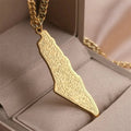 SC New Gold Plated Necklace Double Polished Israeli Palestinian Flag Map Necklace Stainless Steel Necklace Gifts for Women Men