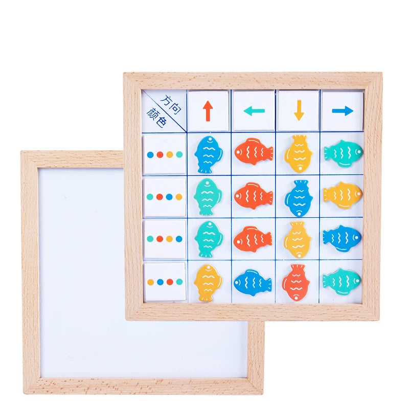 Children's Wooden Puzzle & Logical Thinking Training Toy Magnetic Fish with Arrow Direction Cognition Educational & DIY Style
