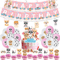 Pink Dog Paw Pet Dog Theme Children Birthday Flags Banner Hanging Balloons Cake Toppers Birthday Party Decoration Sets