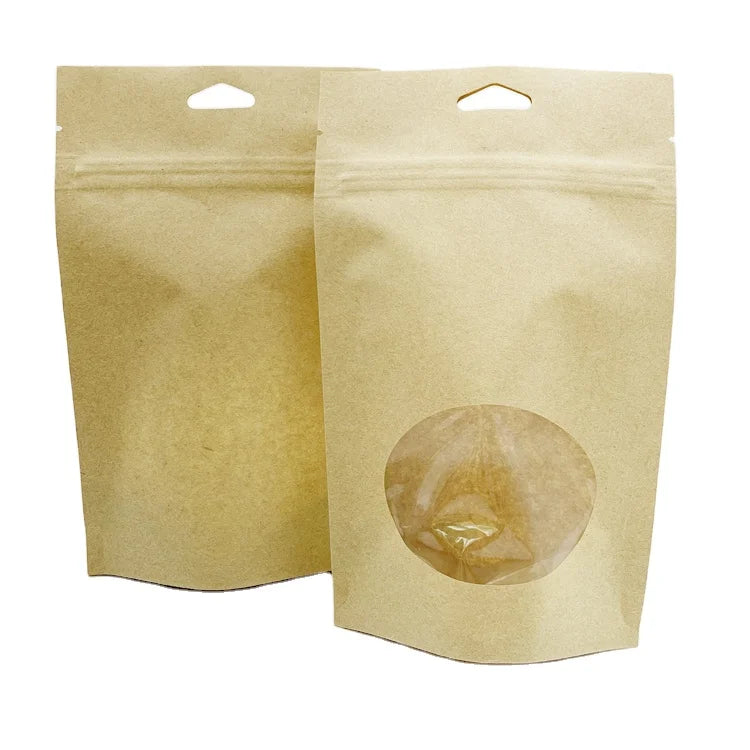 Doypack Ziplock Brown White Kraft Craft Paper Stand up Pouches Diary Food Packaging Zipper Bags With Window MegaBDM