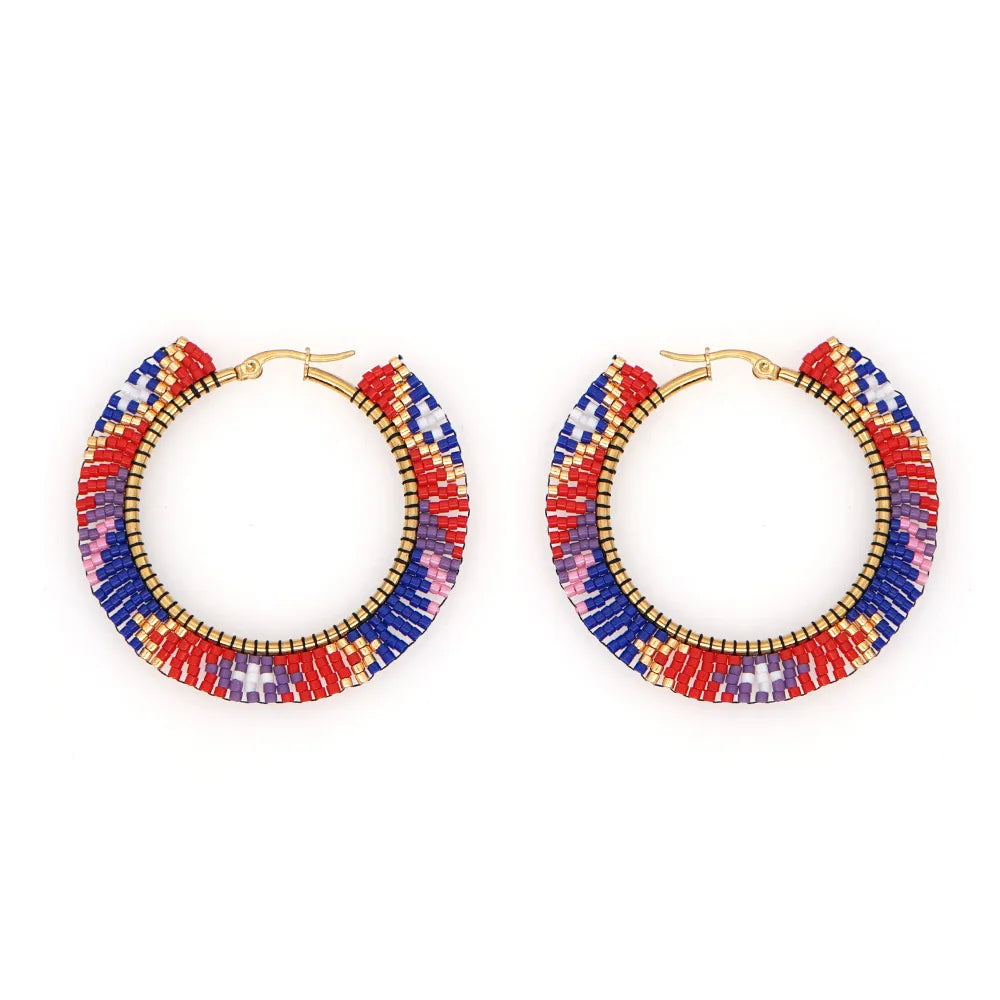 Round Shape Braided Fringe Miyuki Glass Beads Large Circle Hoop Earrings for Girl