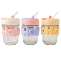 Cartoon Double Drink Glass Transparent Anti-Ironing Cute Straw Cup High Appearance Level Pearl Bracelet Letter Water Cup Unisex