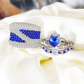 Anniversary Couple Ring Set Blue White CZ Moissanite Men Ring Heart Shaped Women Stacking Ring Wedding Engagement Couple Jewelry