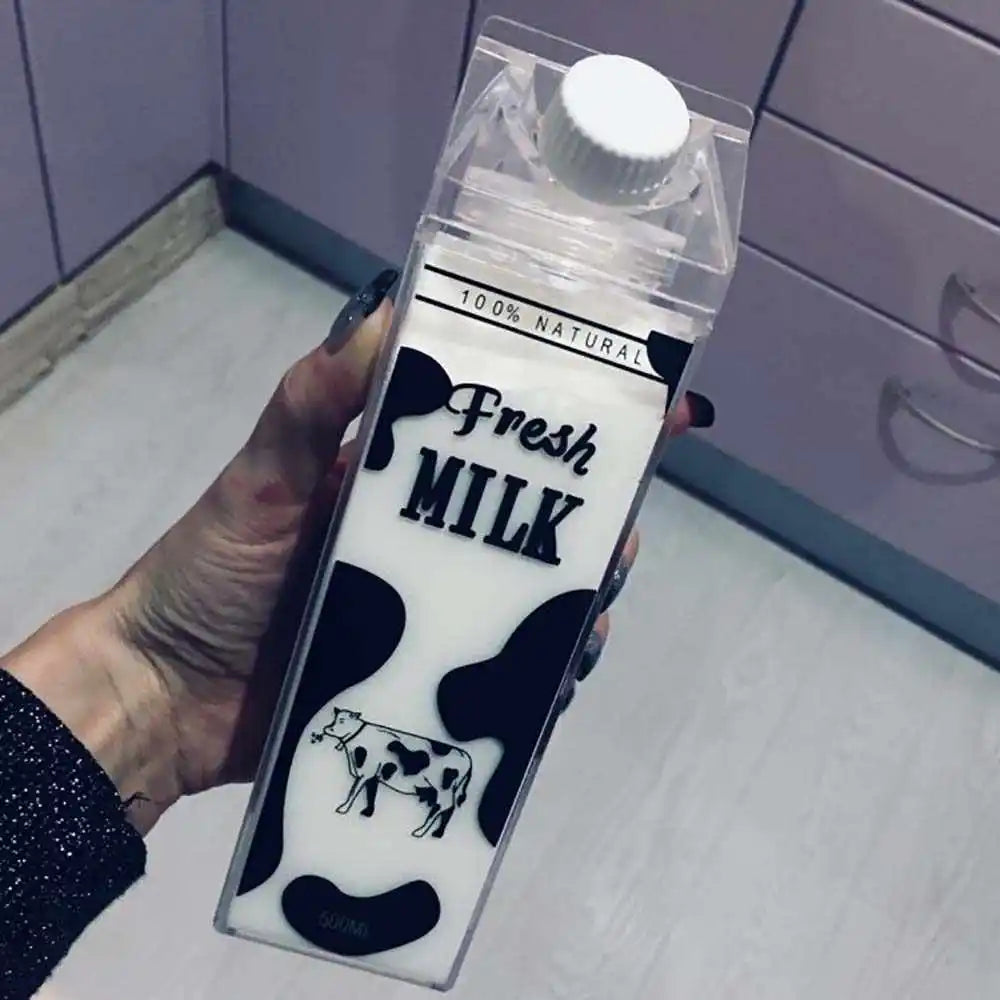 Popular Design 500ml 1000ml Plastic Milk Box Carton Shaped Bottle  Acrylic Transparent Colourful Milk Carton Water Bottle Crysal