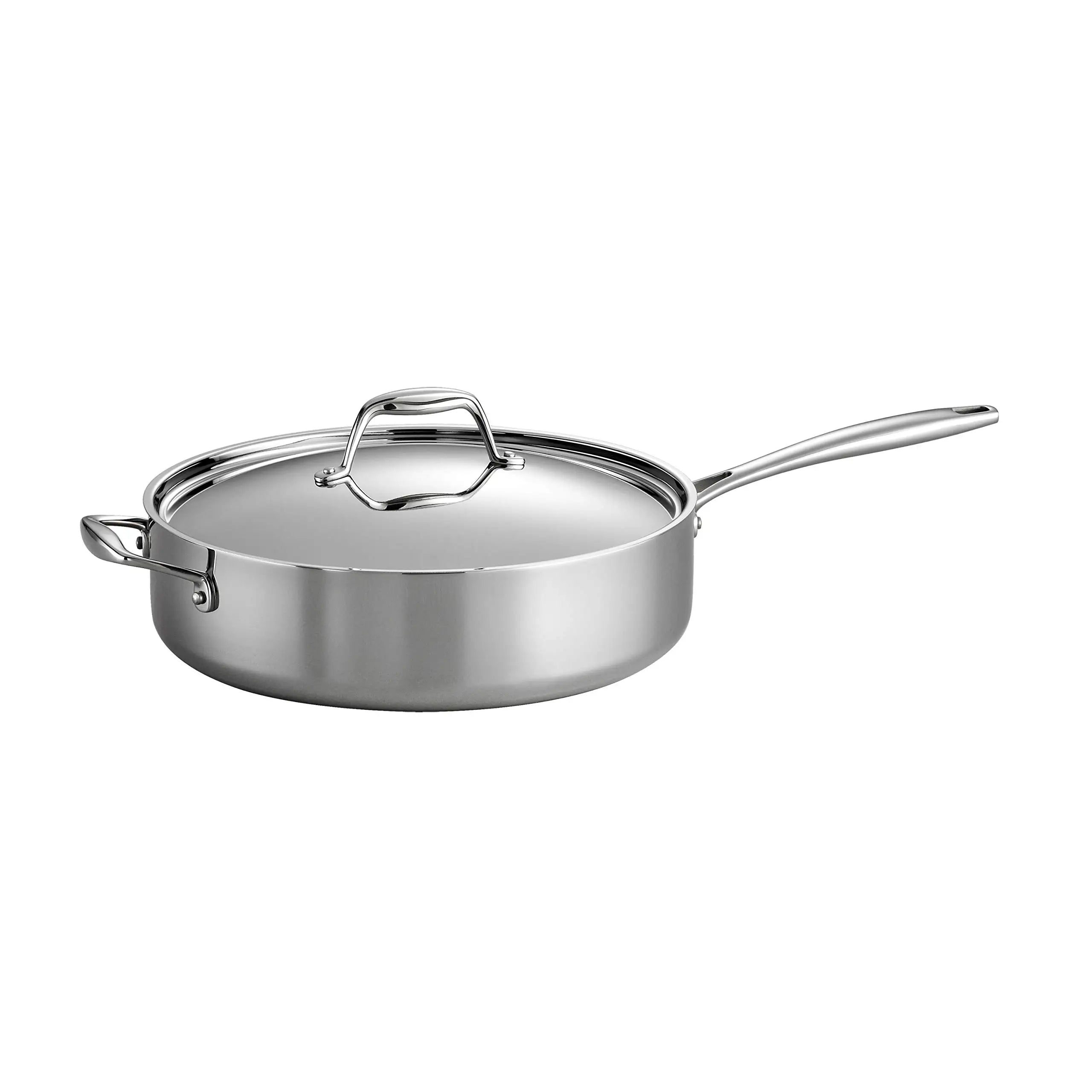Covered Deep Saute WokPan Tri Ply Stainless Steel Restaurant and Hotel Compound Steel Single-Handle Pot and Pans or Chef Pan