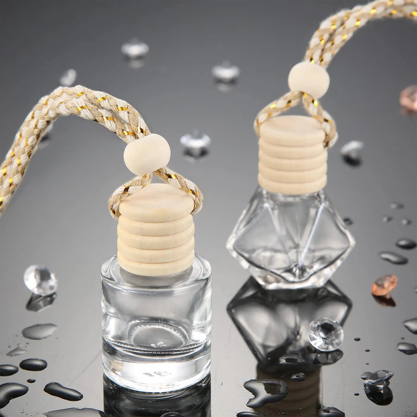 8ml Glass Essential Oil Scent Diffuser Perfume Bottle Refillable Crown Cap Empty Glass Bottle Car Air Freshener Hanging Tampon