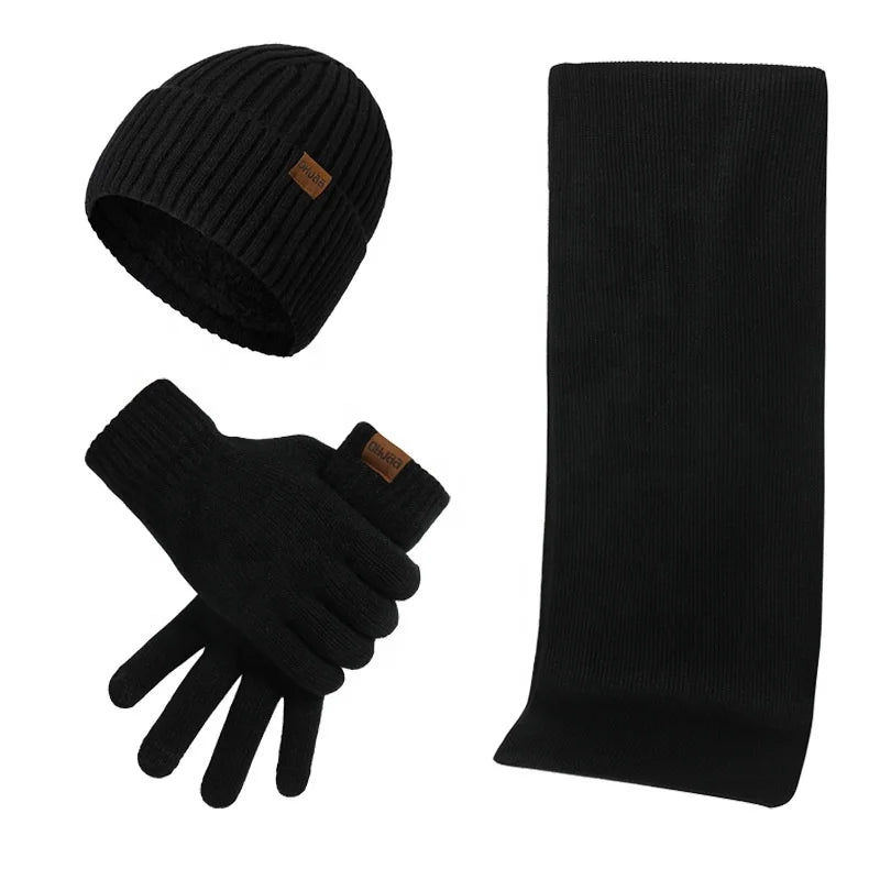 Mixed Color Knitted Jacquard Winter Thick Warm Hat Scarf Gloves Sets Acrylic Short Picture Plain YARN DYED Custom Size 5 Set T/T