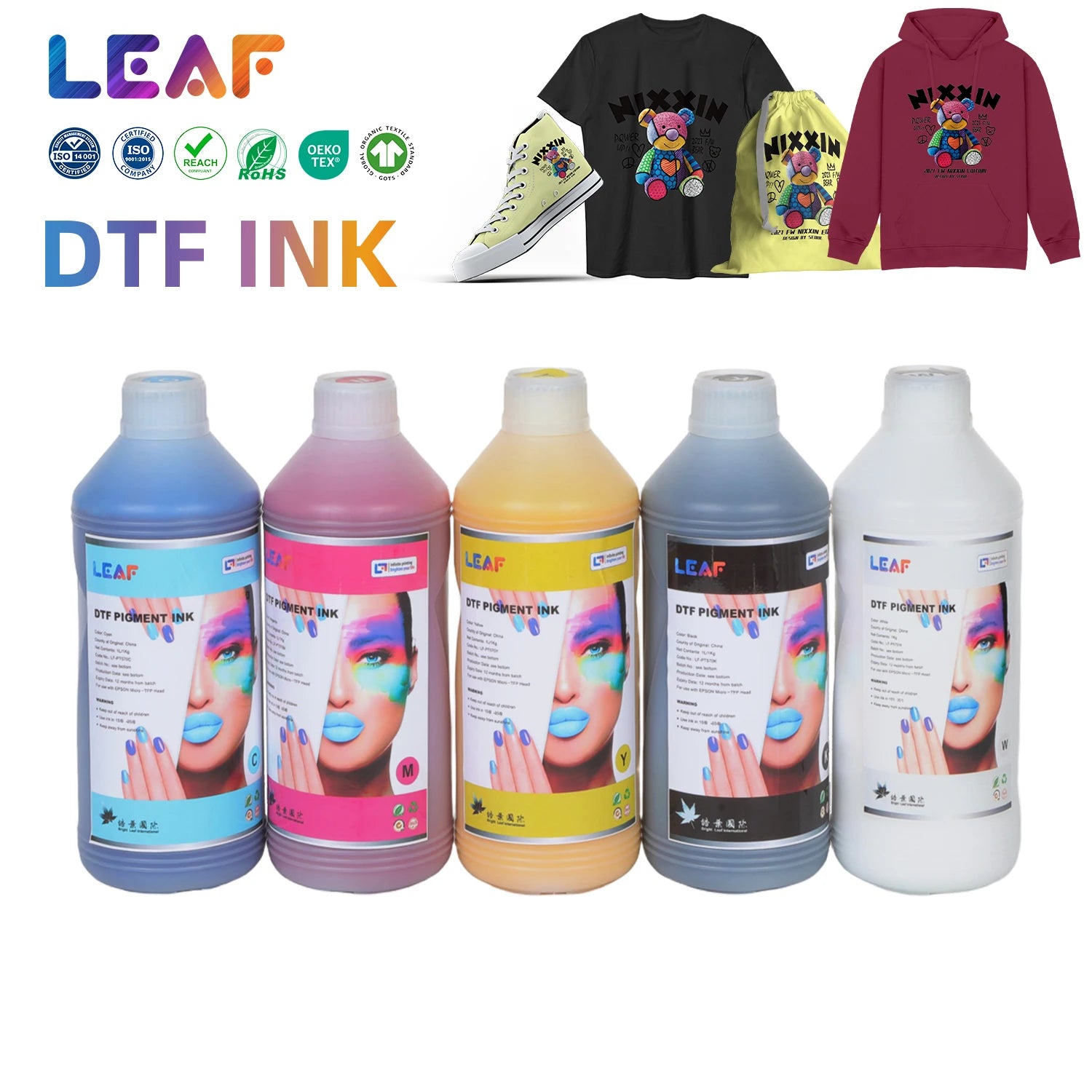 LEAF DTF Ink Printer Inks Premium 5 Colors 1000ml DTF Pigment Printing Ink for  for Epson I3200 I1600 Xp600 1390 4720 Tx800 Head