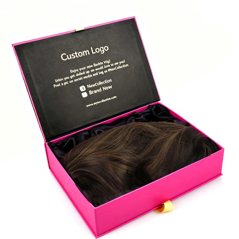 Custom Pink Magnetic Closure Box Paper Hair Bundle Extension Wigs Gift Packaging Box With Satin Insert