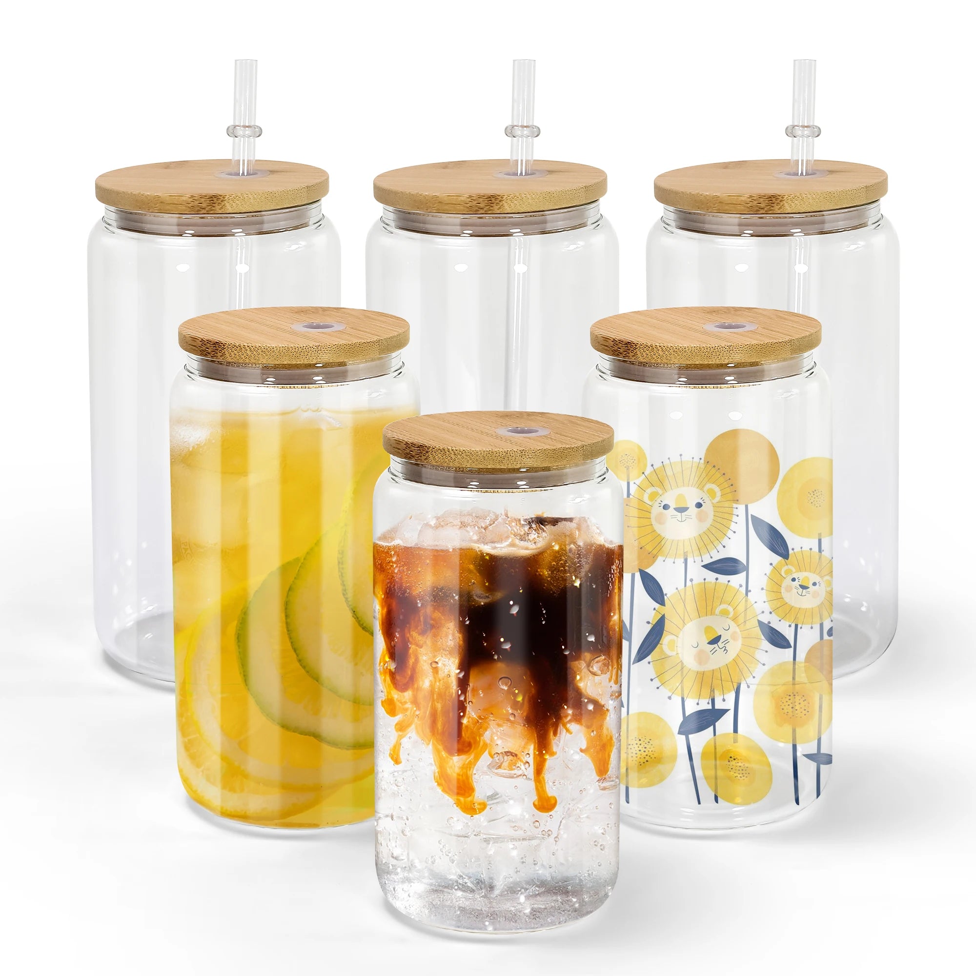 Wholesale 16oz Borosilicate Beer Coffee Water Can Shaped Glass Tumbler Custom Beer Glass Can with Lid and Straw