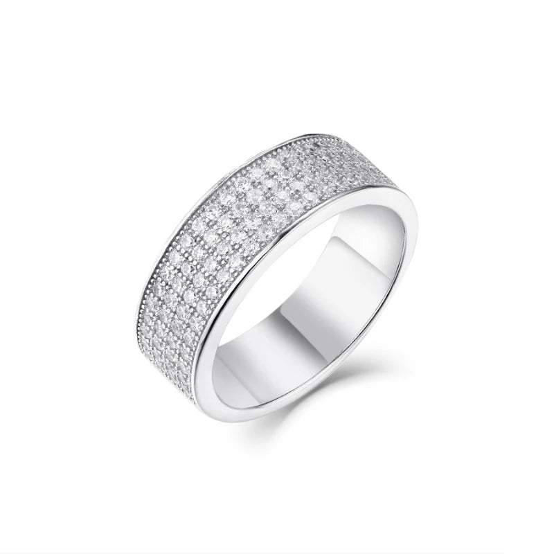 YILUN 925 Sterling Silver Wedding Band Ring Sparkling Rhodium Plated Fashion Pave CZ Studded Rings for Women
