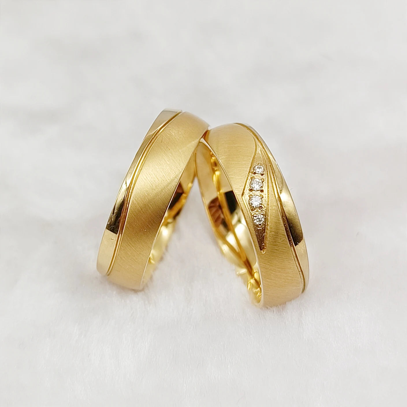 Marriage Wedding Rings Sets Handmade 24k Gold Plated Jewelry Cz Diamond Statement Couples Ring for Men and Women