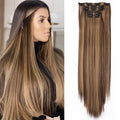 AliLeader 22 Inch 6pcs/set Ombre Highlight Clips in Hair Extensions Long Double Weft Lightweight Synthetic Hairpieces for Women