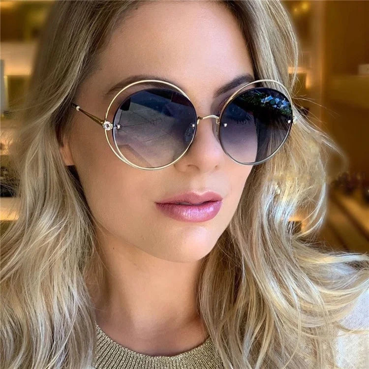 2024 Glasses Sunglasses Vintage Round Shades Sunglasses Women Uv400 Hollow Diamond Fashion Sun Glasses