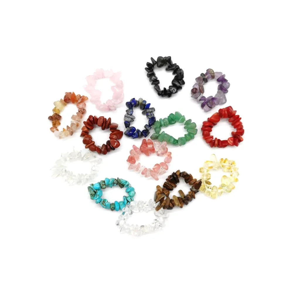 Factory Directly Selling Price Healing Crystal Gravel Stone Ring Elastic Ring for Women