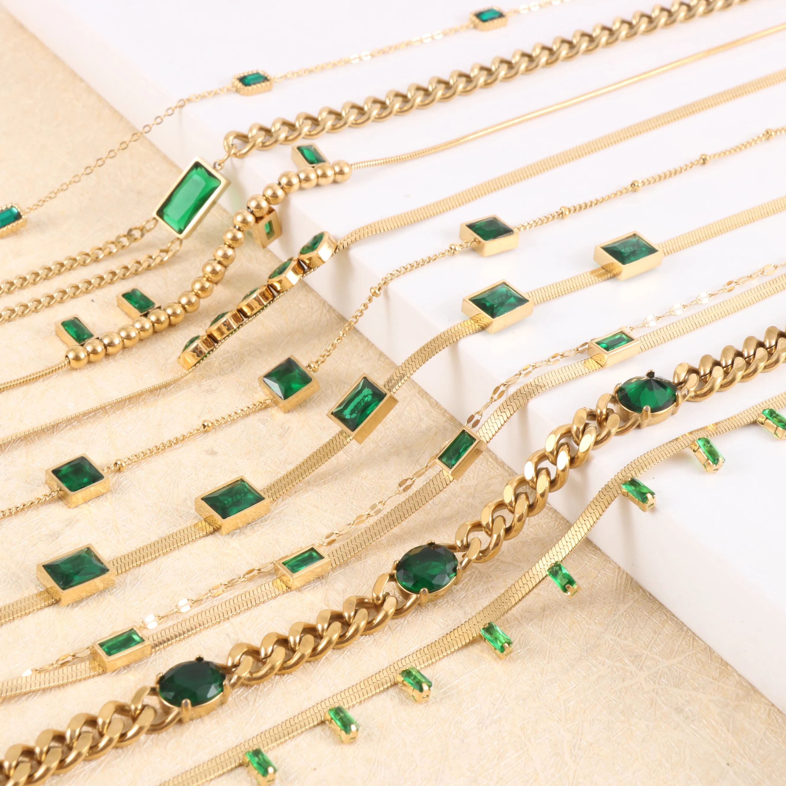 Nabest 18K Gold Plated Stainless Steel CZ Stone Pendant Necklace Women Waterproof Emerald Cut Link Chain Trendy Chokers