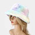 Lovely Fisherman bob Hat Women's Yellow Mixed rainbow Color Tie Dye Plush Autumn Winter Warm Bucket Hats Girls