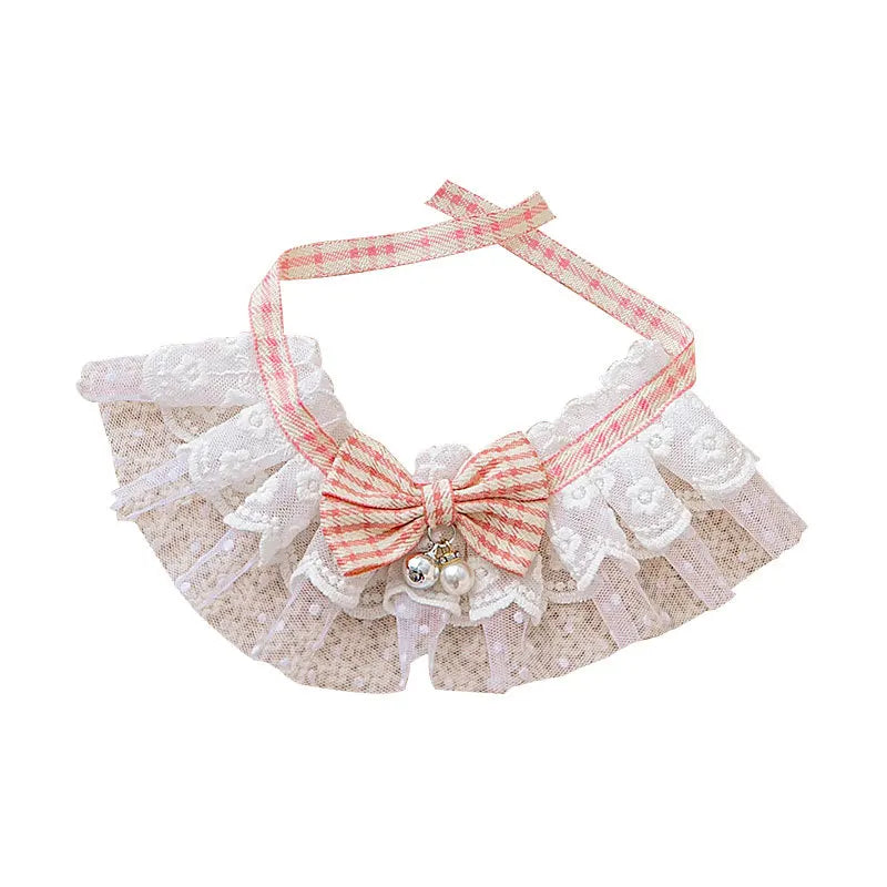 Maychan Adjustable Pet Collar Sweet Cute Lace Pet Neck Strap Cat Collar With Bell Pet Neck Loop Bow Lace