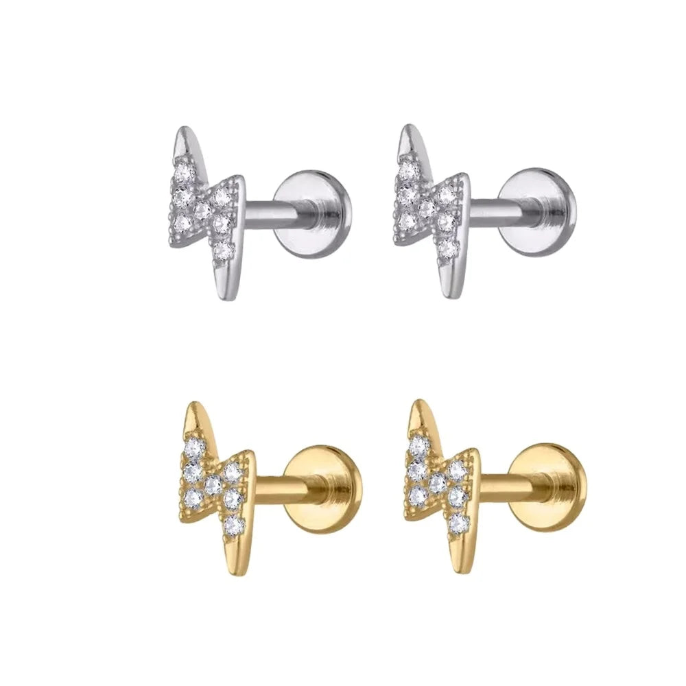 FUAMAY 925 Silver Gold Plated Zircon Lightning Bolt Stud Earrings for Engagement Wedding Party-Bohemian Flatback Design