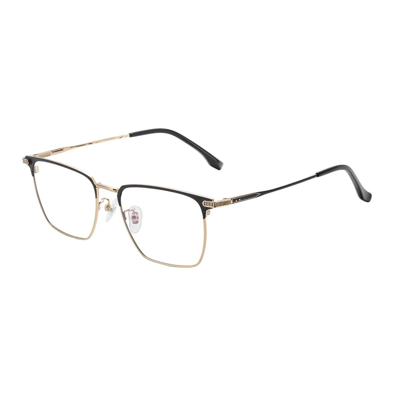 Fashion Unisex Square Titanium Anti Blue Light Blocking Semi-Rimless Metal Frame Eyeglasses for Diamond Face Shape Lightweight