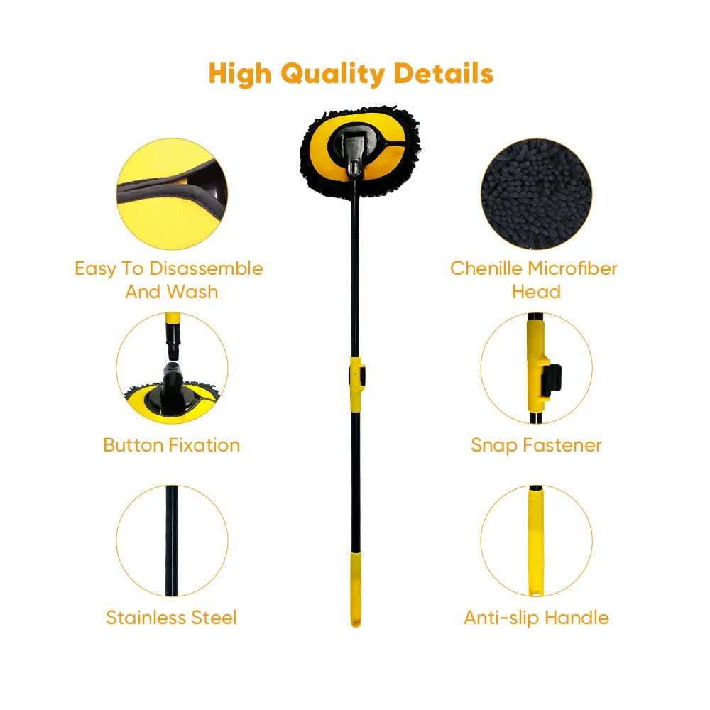 Car Wash Brush Mop - Adjustable Telescopic Wash Brush Kit Long Handle Vehicle Cleaning Tool