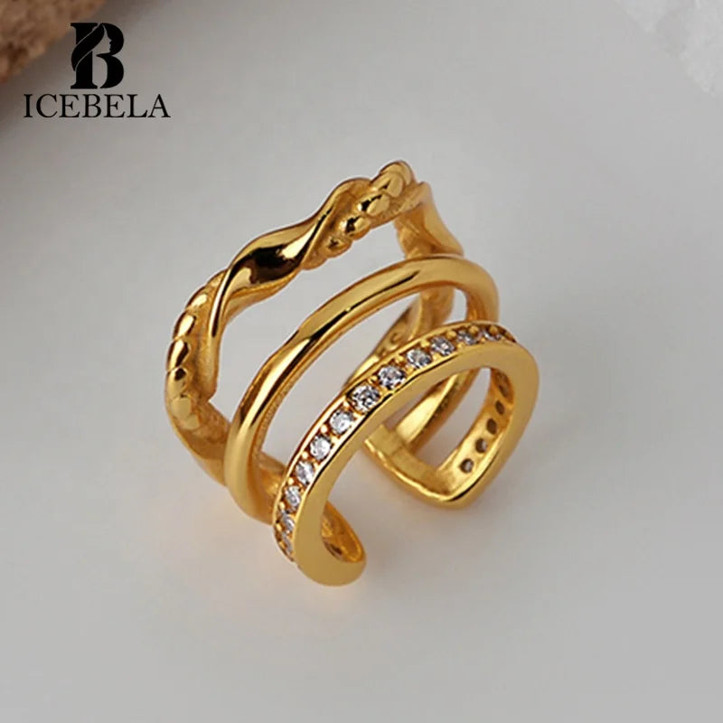 ICEBELA Fashion Jewelry Gold 925 Sterling Silver Plated Zircon 18K Earrings High Quality Trendy Women's Cuff Earrings for Girls