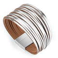 Handmade Vintage Multilayer Leather Wrap Bracelet for Women Mixed Colors with Magnetic Buckle Fashionable Wide Bracelet