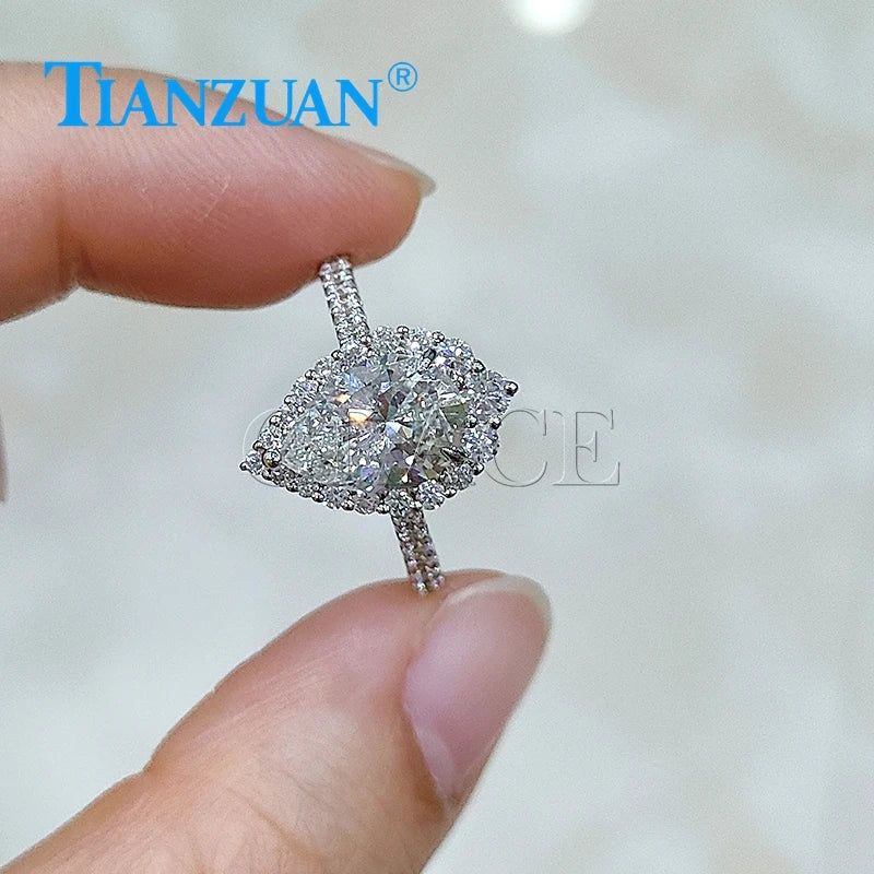 7*9mm 2ct Pear halo Ring Round Half Eternity Band D White Vvs Moissanite 925 Sterling Silver Ring Jewelry Engagement Ladies Men