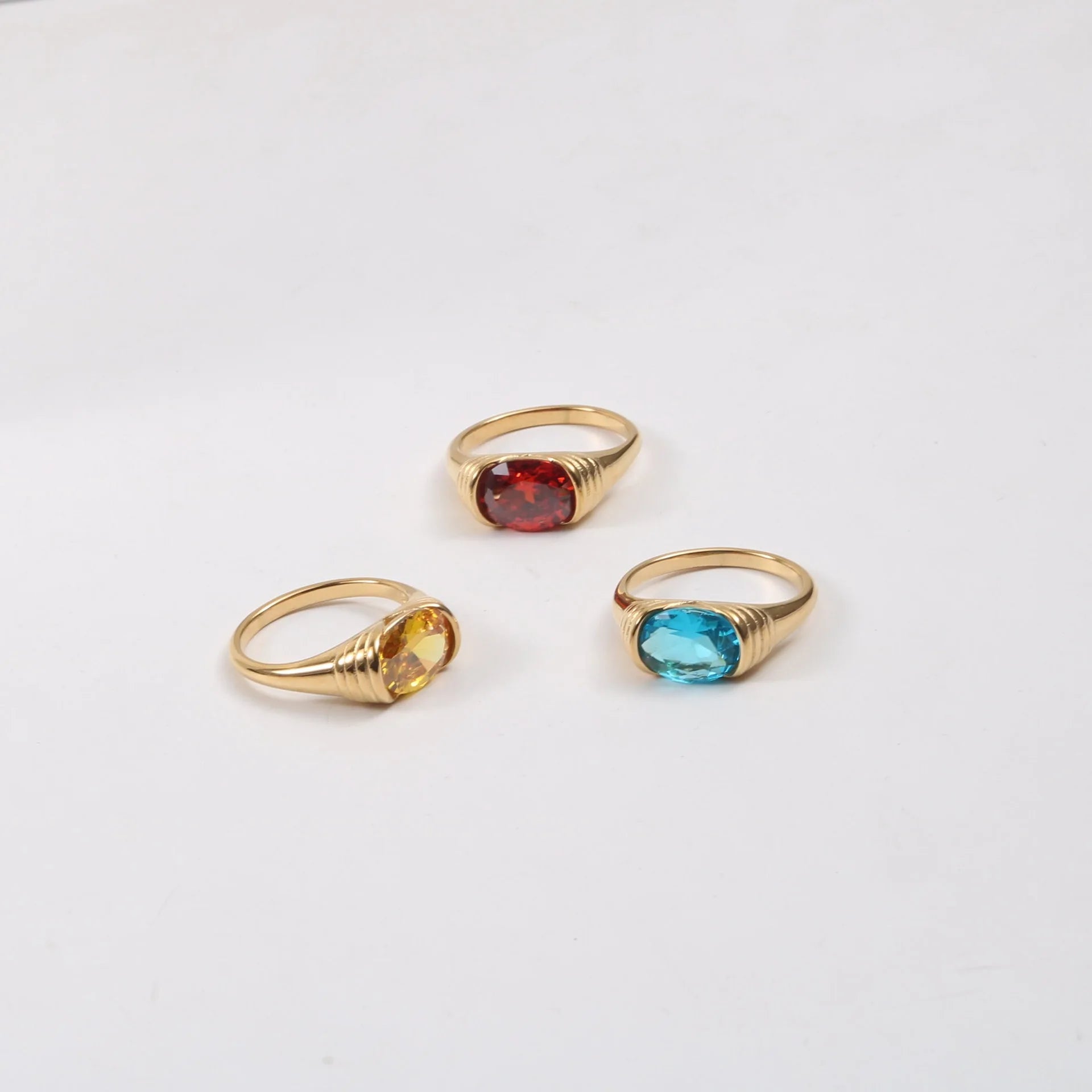 High End Stainless Steel Topaz Citrine Ring Gold Plated Gemstone Ruby Rings