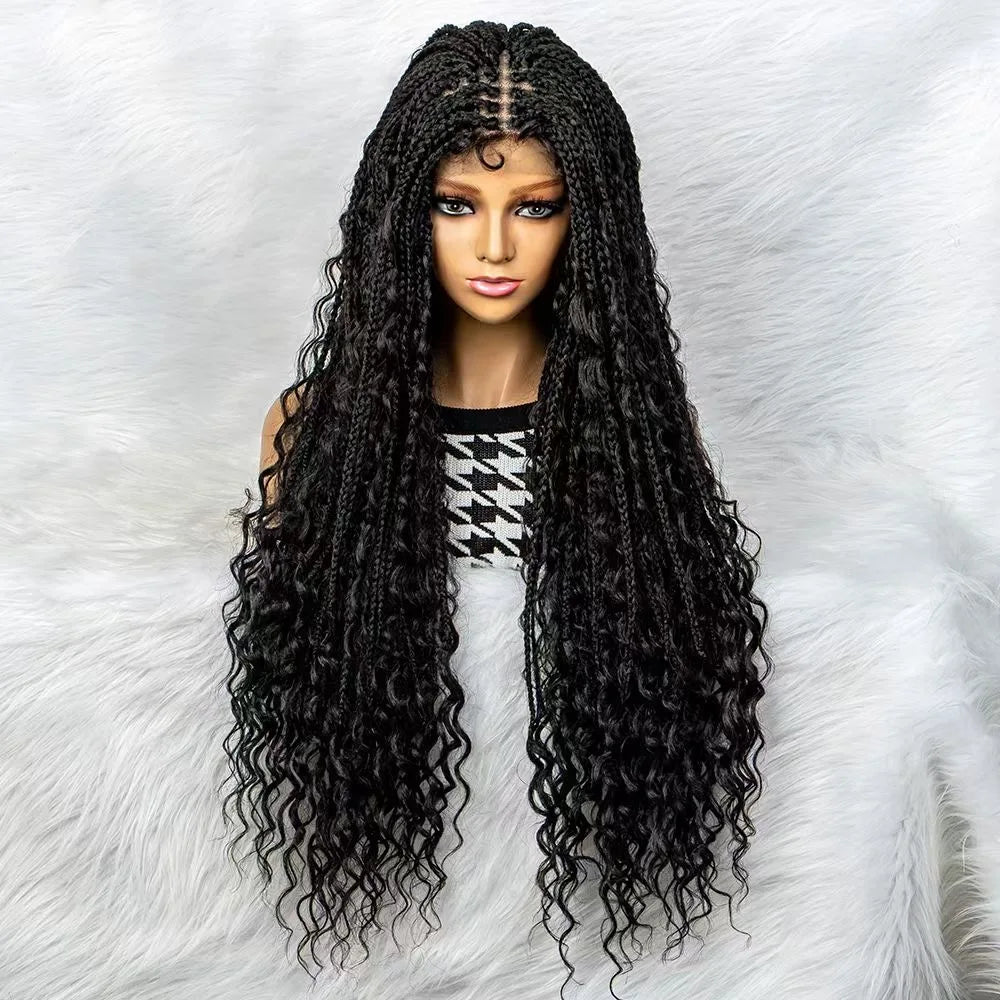 SHAROPUL Top Sales Messy Box Locs with Mix Curly Synthetic Braiding Hair for Black Women Full Lace Wig